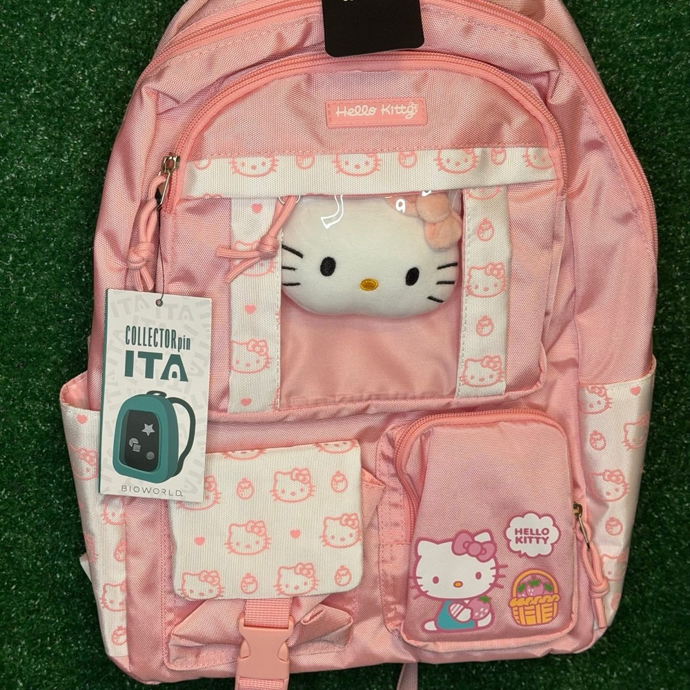 NWT Hello Kitty Bioworld Pink Collector Pin ITA Backpack Plush Display Sanrio